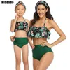 RISEADO Yüksek Bel Yemeği Takımları Fırlatılmış Mayo Anne ve Kızı Bikinis Yeni Plaj Giyim Seksi Halter Bikini Seti T200508