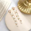 Boucles d'oreilles longues pour femmes 2023 mode plein cristal simulé perle gland goutte boucle d'oreille Vintage or Brincos bijoux