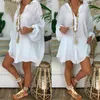 New Loose Women Cover Ups Swimwear White Beach Dress Cotton Beach Kimono Coverups per le donne Costume da bagno Cover Up Beach Woman 210319