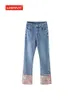 Splitsing etnische stijl pan button jeans dames zomer nieuwe retro veelzijdige slanke sigarettenpijp negende broek denim broek vrouwelijk T220728