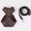 New Pet Chest And Back Leashes Leather Pet Dog Leash Collar Out Walking Dog Leash Cat Designer Flower Fashion Pets Harnesses