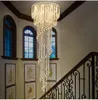 Lâmpadas pendentes modernas escadas duplas de escada de brilho de cristal lustre loft restaurante hotel hall hall de iluminação longa luzes