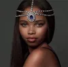 Wedding Bruidal Blue Crystal Headband voorhoofd Indiase haarband Kroon Tiara Rhinestone Party Prom Women Fashion Hoofdress sieraden