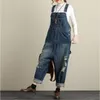 Women's Jumpsuits & Rompers Women Holes Denim Jumpsuit Ladies Spring Loose Jeans Female Casual Plus Size Overall Playsuit With PocketWomen's