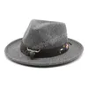 Chapeau de Cowboy occidental pour hommes, avec ceinture en cuir, décoration à large bord, casquette de Jazz, automne et hiver