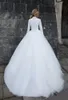 Muslim Long Sleeve Wedding Gowns Modest Lace Appliqued A Line Tulle Bridal Dresses Stand Collar Simple Vestidos De Novia Fashion Brides Formal Robes Marriage CL0391