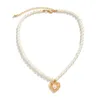 Подвесные ожерелья Ingemark элегантный Kpop Full Pearl Chain Ожерелье для женщин для женщин свадебная свадебная сладкая любовь сердце коля