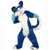 Prestaties Blue Long-Haired Husky Dog Mascot Costuums Halloween Christmas Cartoon Character Outfits Pakken