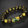 Brins de perles hommes noir obsidienne pierre perles Bracelet Pixiu chinois Feng Shui bonne chance richesse bouddha pour femmes bijoux Lars22236S