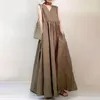 Casual Dresses Yeezzi Summer Women's Pockets Solid Boho Dress Long Loose Ruffled V-Neck korta ärmar Maxi Robe Femmecasual