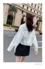 Ny Cool Fashion Women's Turn Down Collar Long Sleeve White Color Denim Jeans Back Tassel Patchwork Short Jacket Plus Size Coat XSSMLXLXXL