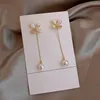 Dangle Lustre Coréen 4 Pétales Fleur Perle Longues Boucles D'oreilles Pour Les Femmes Etrendy Nouveaux Bijoux Élégant Simple Pendientes