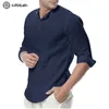 Chemise décontractée pour hommes coton lin chemise hauts amples à manches longues t-shirt printemps automne été beaux hommes 220322