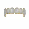 Gold Shiny ICED OUT Teeth Grillz Rhinestone Top&Bottom Grills Set Hip Hop Jewelry