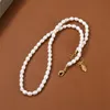 Naturligt sötvatten Pärl Rice Bead Halsband Fransk retro mångsidig stapelbar barock klumpskedjekedja Fashion Jewelry Gift
