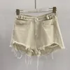 Denim Shorts Krótkie dżinsy Khaki szeroka noga elastyczna talia Vintage High talia Kobieta Summer Zippers Denim krótkie spodnie 220419