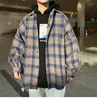 Mężczyźni Vintage Button Up Plaid Shirt Streetwear Gruby czarne koszule długie rękawy moda koreańskie swobodne bluzki