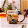 Şarap bardak emaye gül cam fincan zarif sap ve kaşık 3D kelebek süt suyu kupa çiçek çayı düğün hediyesi drop dağıtım 2021 dr