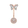 Crystal Belly Button Ring Butterfly Belly Piercing Ear Steel Long Dangle Flower Navel Rings Sexy Body Jewelry
