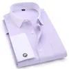 Homens abotoaduras francesas camisas brancas colarinho cor sólida cor de jacquard masculino cavalheiro vestido longo mangas camisa 220330