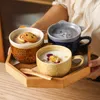 Ceramics Cute Cat Cup Shiba Inu Coffee Cups Mug with Lid Personality Gift Household Cartoon Kawaii Kids Breakfast Oat Milk Mugs CX220513