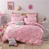 Set di biancheria da letto 4/6 pezzi Set di seta lavata di lusso Lavoro manuale Pinch Pleat Grigio Rosso Rosa Copripiumino in raso Biancheria da letto in stile principessa Biancheria da lettoBiancheria da letto