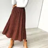 Skirts White Dots Floral Print Pleated Midi Skirt Women Elastic High Waist Side Pockets Summer 2022 Elegant Female BottomSkirts