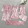 Women's Sleepwear Silk Robe Sleep Suit Womens Lace Satin Pajamas Gown Set V-neck Cami Nighties Wear Pijama Home Nightwear Spring Nightdress