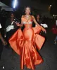 2022 Plus Size Arabic Aso ebi Orange Romaid Sexy Prompes платья с бисером атласной вечерняя вечеринка второй прием с днем ​​рождения платье платья zj207