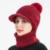 Vinterkvinnor stickade pullover öronkapslar europeiska och amerikanska ullhaklapp allt-i-ett varma hattcykelmasker