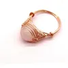 Hand Wire Wrap Mineral Rings Natursten Rosa Kvarts Ring Kvinnor Mode Smycken Gift