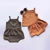 2 pezzi Set di vestiti estivi per bambini Abiti senza maniche sopra e sotto per le ragazze dei ragazzi del bambino Abito in cotone solido per la neonata G220509