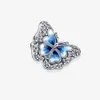 100% 925 Sterling Silver Blue Butterfly Sparkling Charms Fit Original European Charm Armbandsmycken Tillbehör