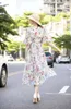 Women's Runway Dresses O Neck Half Sleeves Floral Printed Fashion High Street Midi Dress Vestidos