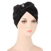 Mode boog knoop wrap tulband hoeden beanies ramadan nieuwe moslim dames solide kleur hijabs geplooide cap party motorkap hoofdtoets