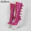Sorbern Silver 20Cm Heels Boots Pole Dance Knee High Stripper Heels Shiny Drag Queen Boot Custom Wide Slim Fit Calf Boot