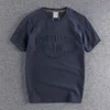 Sommer Kurzarm Oansatz 3D Brief Gedruckt T-shirt männer Mode Retro Reine Baumwolle Gewaschen Alte Lose Paare Casual Tops 220509