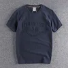 Été À Manches Courtes O-cou 3D Lettre Imprimé T-shirt Hommes Mode Rétro Pur Coton Lavé Vieux Couples Lâches Casual Tops 220509