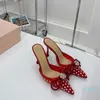 2022SS March Women Lady Bow Clear Slipper Sandal Shoes Cute Dots Luxury 8.5cm Heel High Heeled Party Summer Beach Shoes