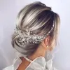 Цветочная серебряная невеста ручной работы элегантный блестящий хрустальные бусины Свадебная повязка на голову для женщин Банкетные волосы украшения