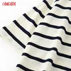 Tangada Women Striped Bawełna T Shirt Krótki Rękaw O Neck Tees Damska Casual Tee Street Wear Top 6L42 220321