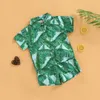 Roupas conjuntos de roupas para criança, menino de menino, roupas de verão conjunto de folhas de bananeira com manga curta Botão de lapela camisa elástica da cintura Kid 2pcsclothing