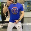 2022 Nieuwe heren T-shirts Mode Letter Borduurwerk Merk Logo Design Korte Mouw Sequin Ronde hals Mercerized Katoen Tees Blauw Zwart Wit