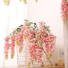 Flores decorativas grinaldas 1.3m seda seda rosas rattan string videira com folhas verdes para decoração de casamento caseiro decoração pendurado garl