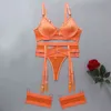 Women Mesh Lingerie Set Transparent Push Up Bra And Panties 3 Piece Nightwear Intimates Erotic Sexy Underwear Comes L220727