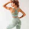 New Camouflage Beautiful Back Shockproof Yoga Bra Set Two Piece Women Gym High Waist Hips Sports Wear Clothing for J220706