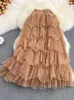 Tigena Tutu Tulle Long Skirts Womens Spring Korean Solida Line High Waist Mesh Tiered Maxi Skirt Memale Faldas Aesthetic 220701
