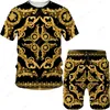 Verão Padrão Dourado Cabeça de Leão Impresso Homens Camiseta Shorts Terno Gráfico O Pescoço Camiseta e Shorts de Manga Curta Homens Treino 220613