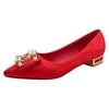 French women's wedding shoes Chinese Red Bridesmaid pointed thick heels spring new single Rhinestone 220506