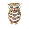 Broches Broches Bijoux Yeux Bleus Émail Pin Strass Hibou Broche Animal Pour Femmes Hommes Vêtements Écharpe Boucle Collier Pi Dhfbg